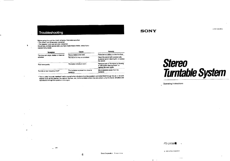 Page 1 of the manual User Manual Sony PS-LX150