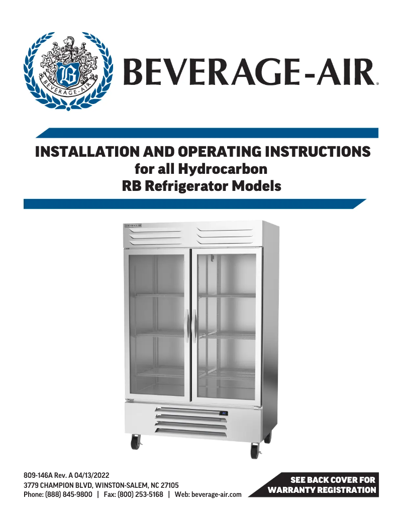 Page 1 of the manual User Manual Beverage-Air RB12HC-1S