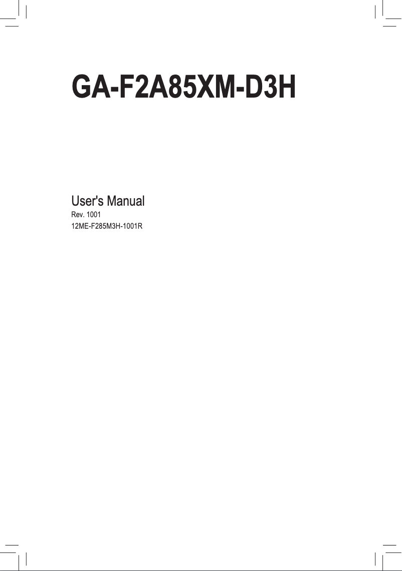Page 1 of the manual User Manual Gigabyte GA-F2A85XM-D3H