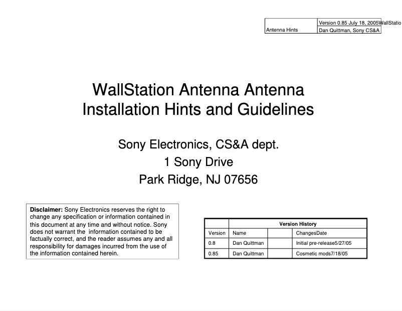 Page 1 of the manual Installation Guide Sony CDP-NW10