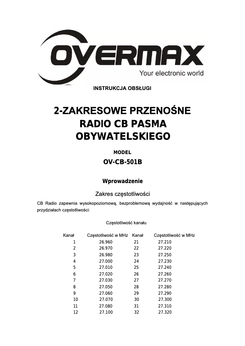 Page 1 of the manual User Manual Overmax CB-501B