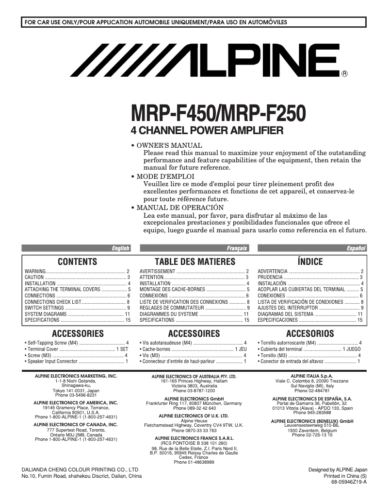 Page 1 of the manual User Manual Alpine MRP-F250