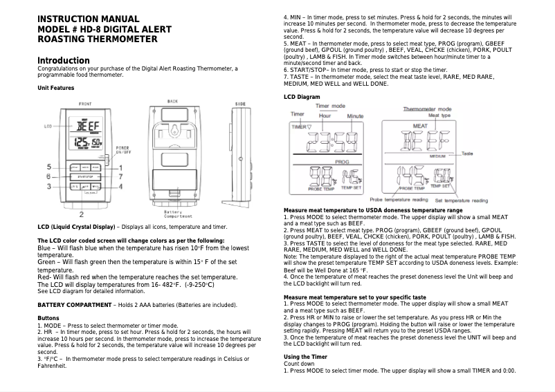 First page image of the manual for Digital Chef