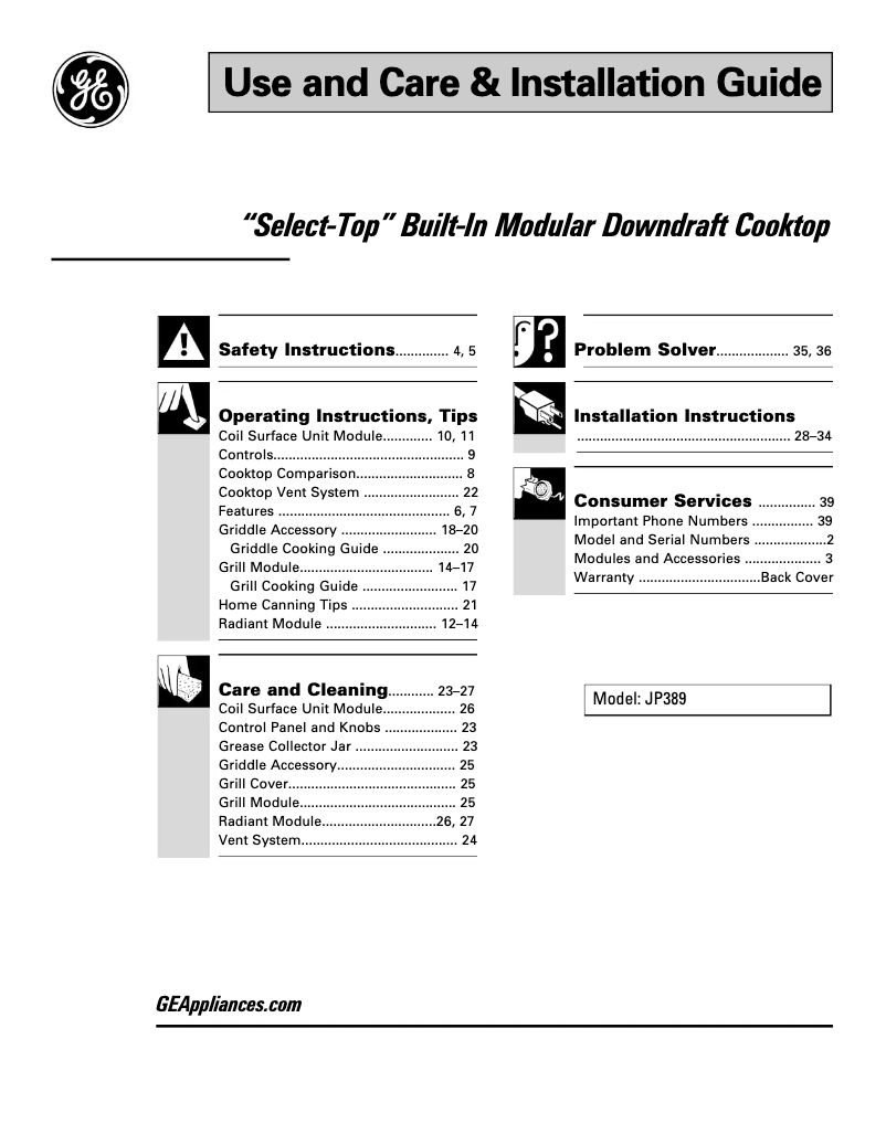 Page 1 of the manual Installation Guide GE Select-Top JP389BDBB