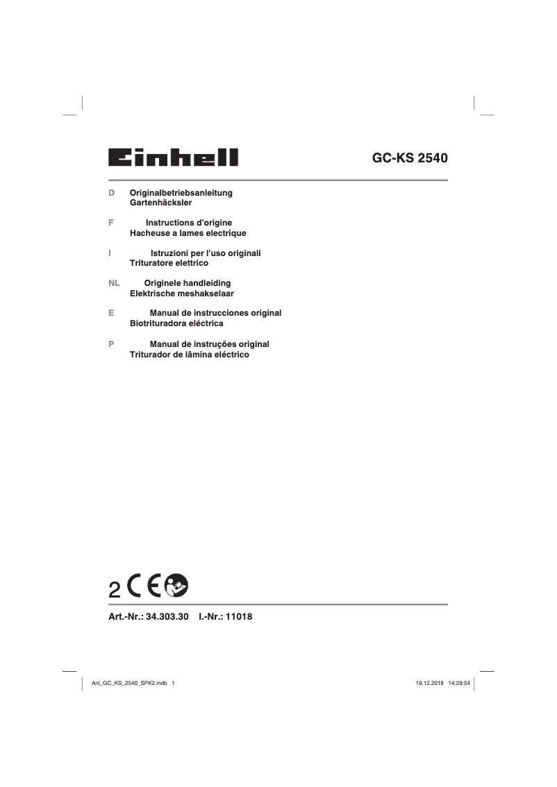 Page 1 de la notice Manuel utilisateur Einhell GC-RS 2540
