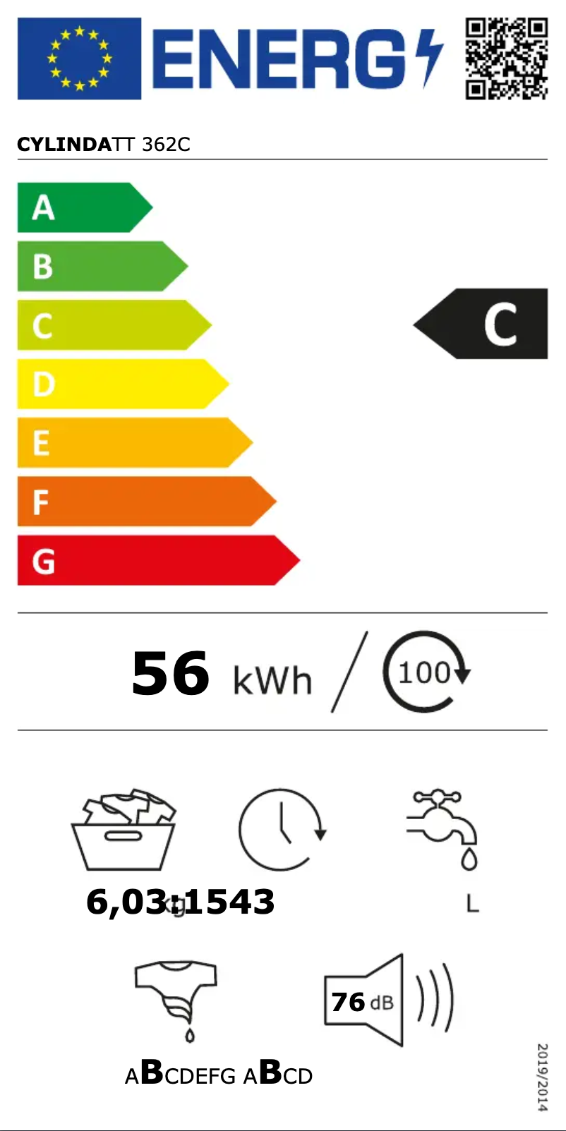 Page 1 of the manual Energy Label Cylinda TT362C