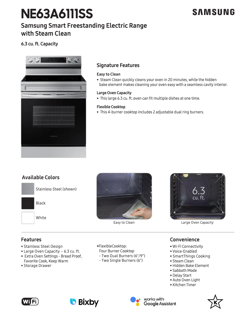 Page 1 of the manual Technical Sheet Samsung NE63A6111SS