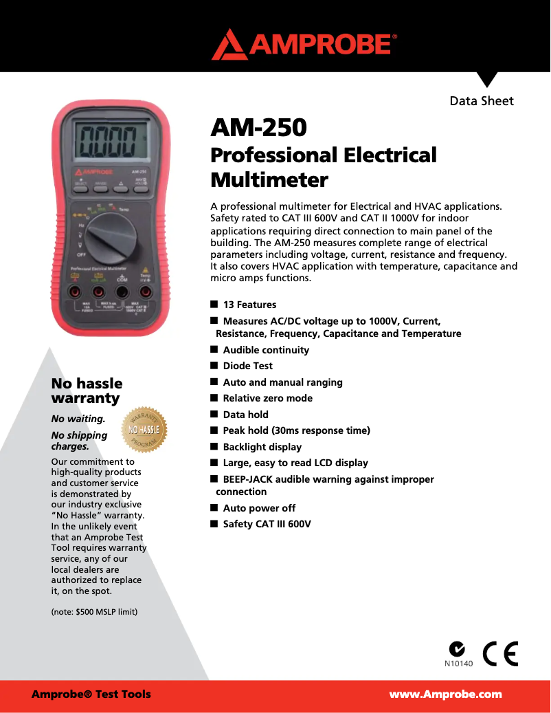 Page 1 of the manual Technical Sheet Amprobe AM-250