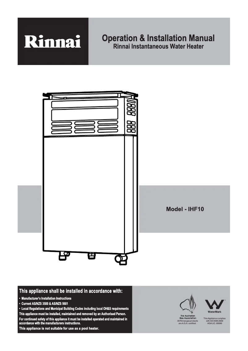 Page 1 of the manual User Manual Rinnai Hotflo 10