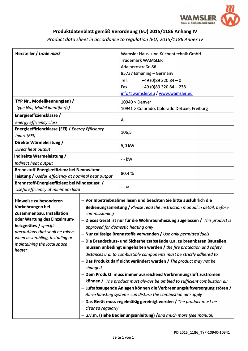 First page image of the manual for Denver