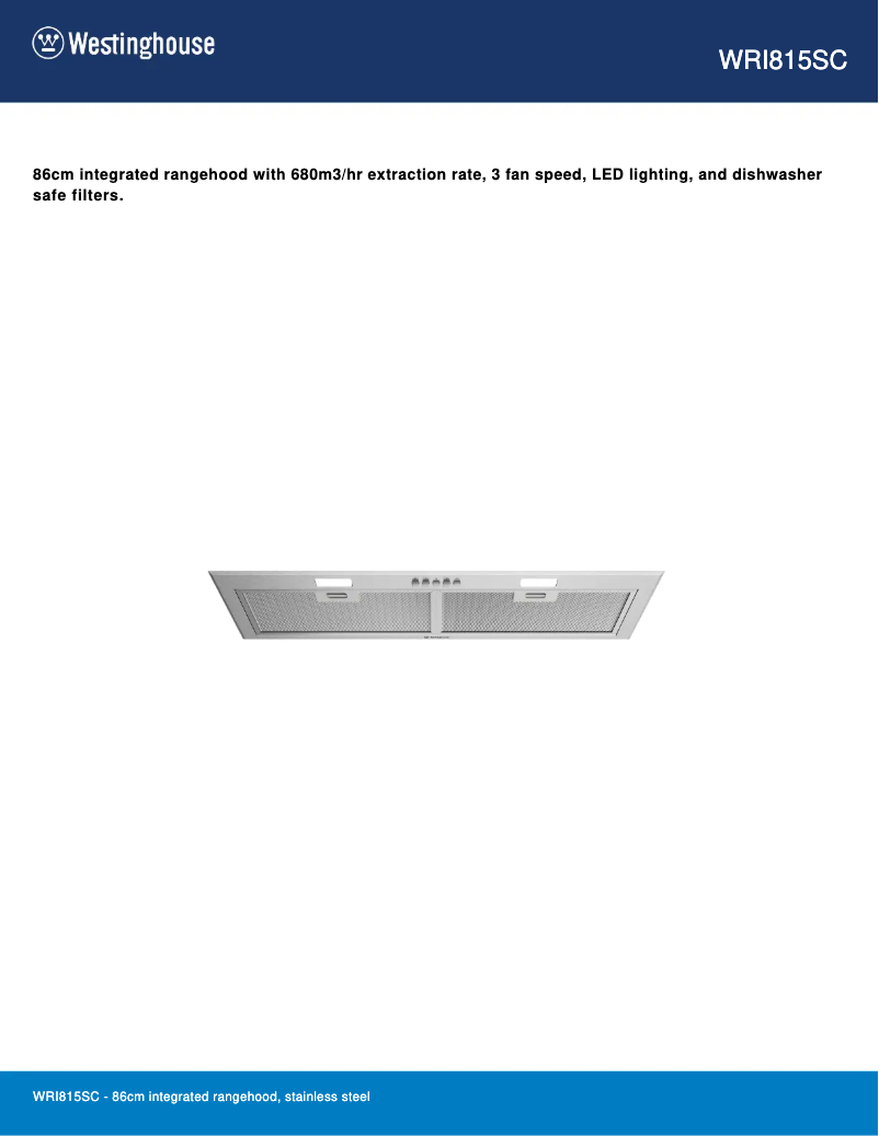Page 1 of the manual Technical Sheet Westinghouse WRI815SC