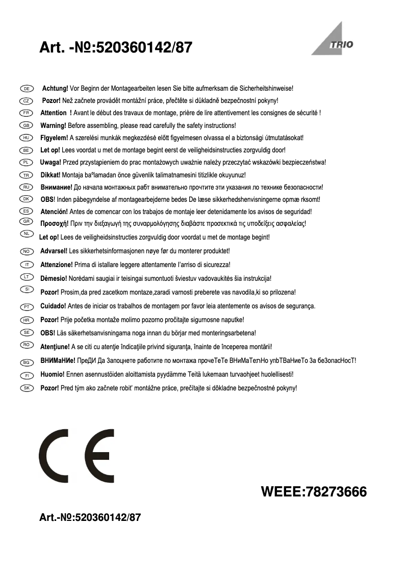Page 1 of the manual User Manual Trio Lighting Suez 520360142