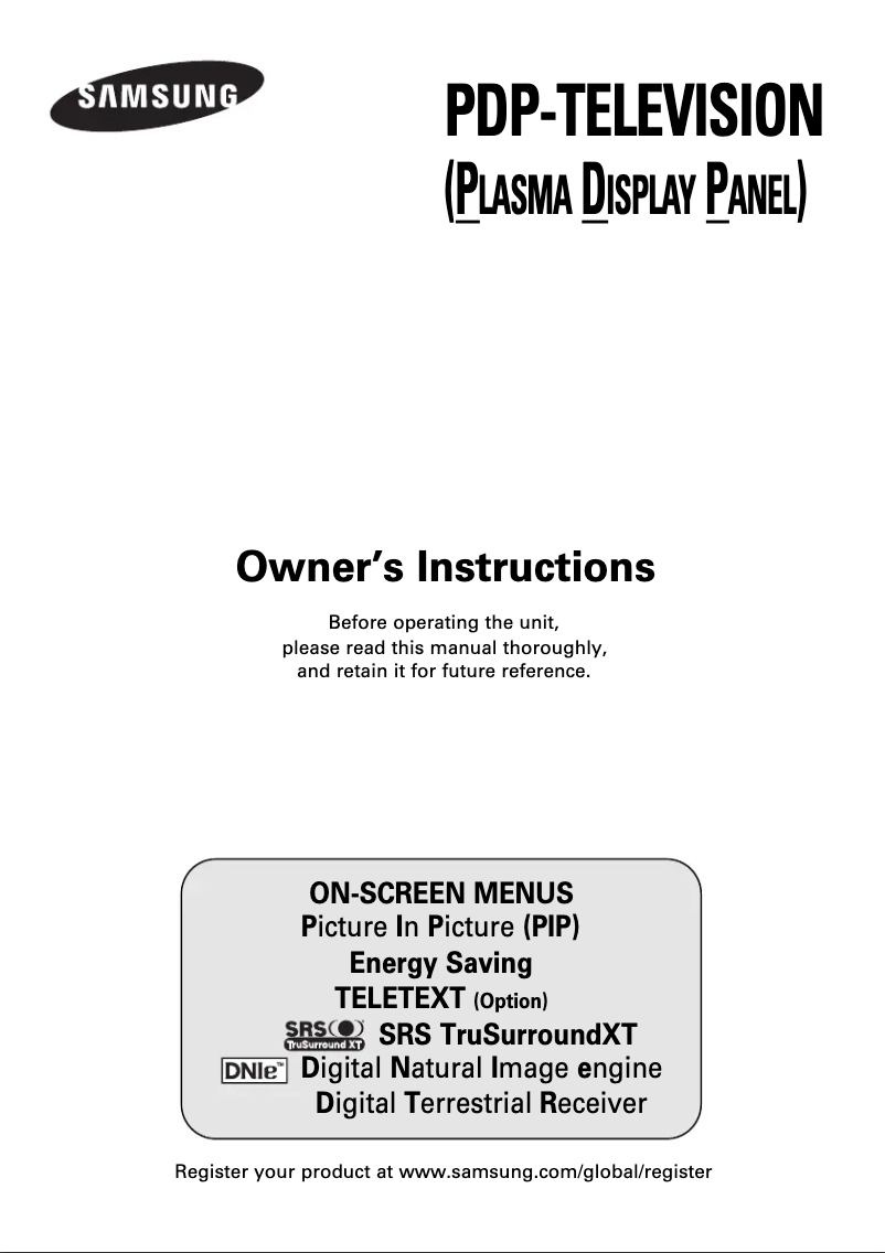 First page image of the manual for PS-50P7HD