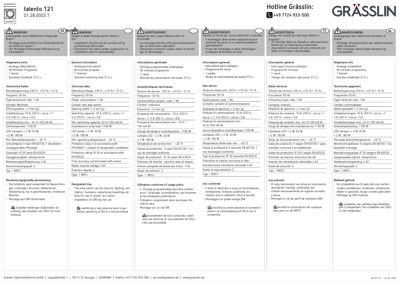 Page 1 of the manual User Manual Grässlin talento 121