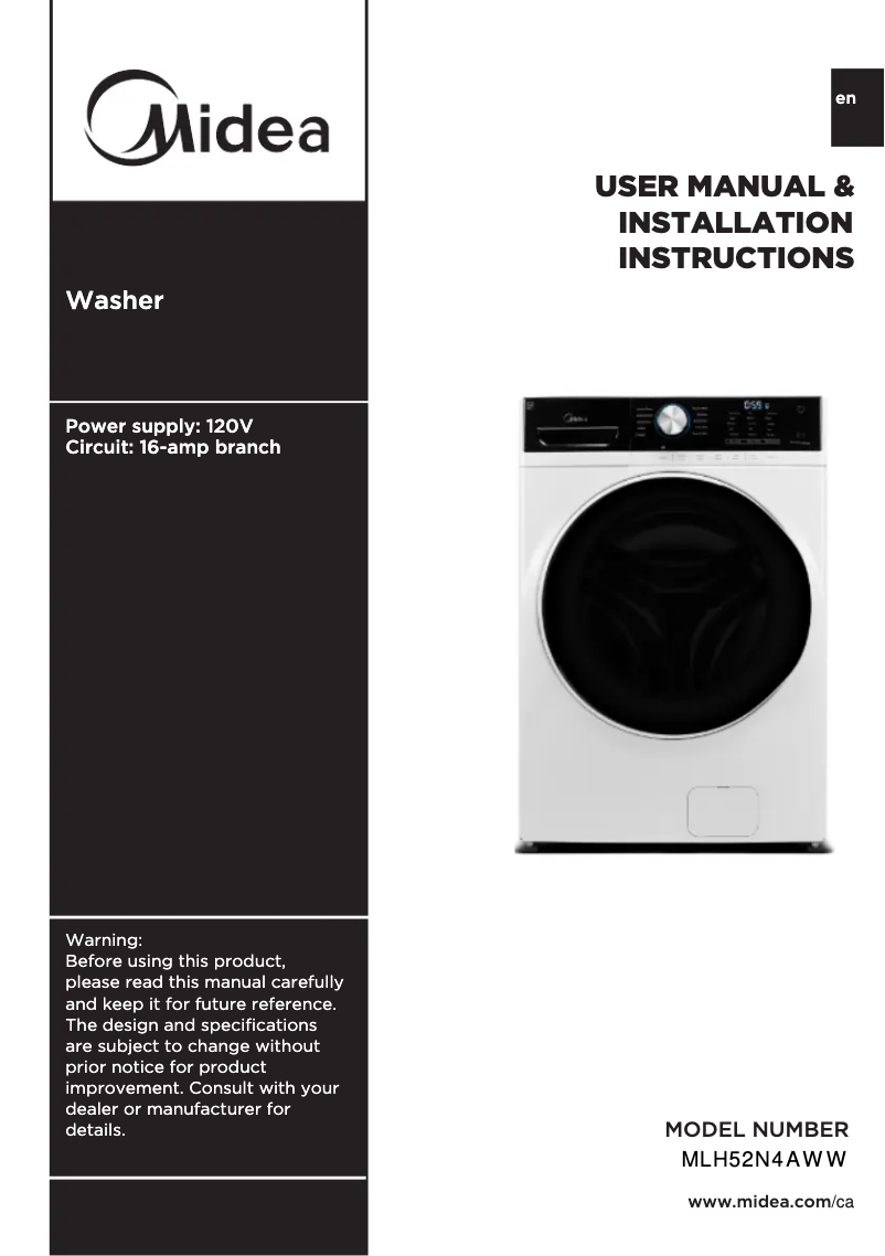 Page 1 de la notice Manuel utilisateur Midea MLH52N3AWW