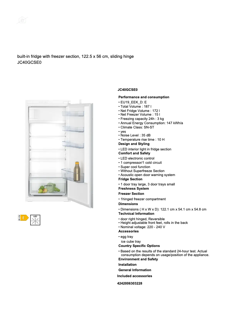 Page 1 of the manual Technical Sheet Junker JC40GCSE0