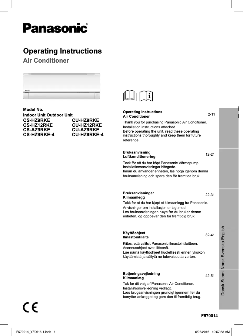 Page 1 of the manual User Manual Panasonic CU-HZ9RKE4