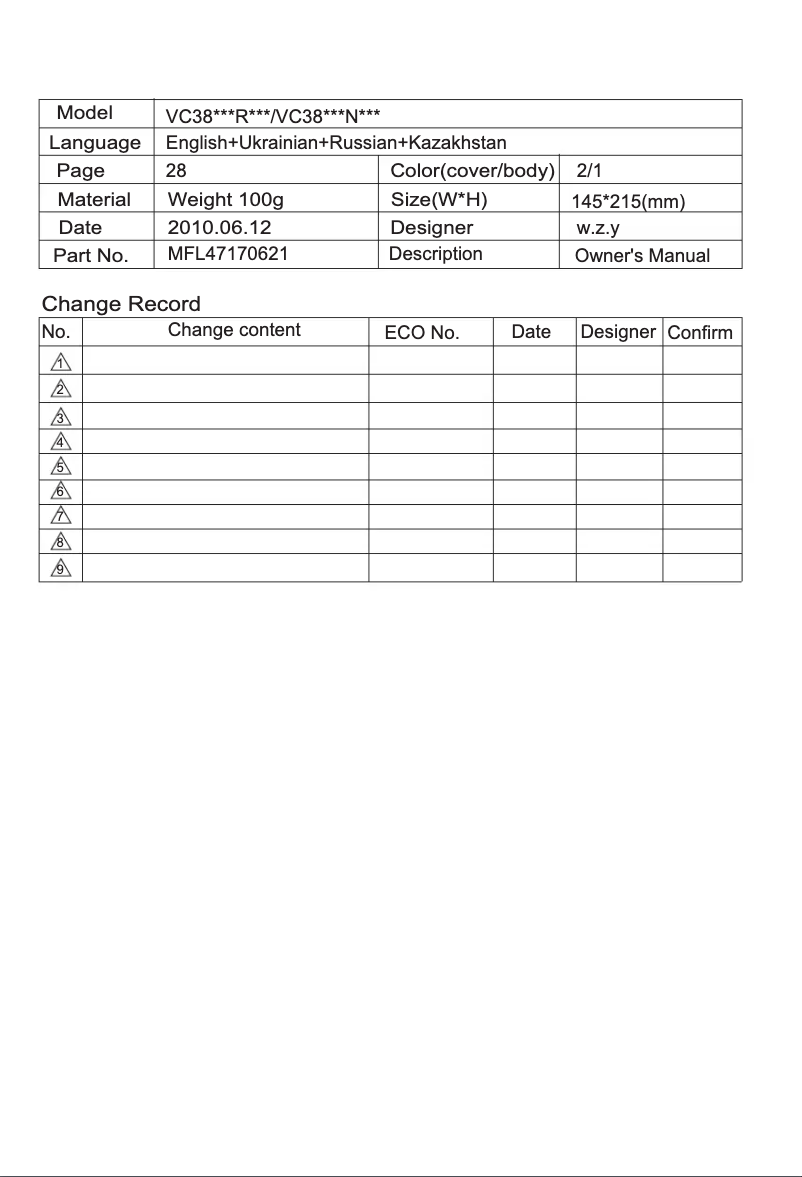 Page 1 of the manual User Manual LG VC38171R