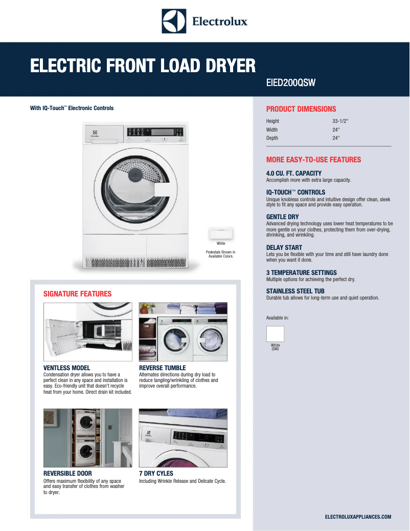Page 1 of the manual Technical Sheet Electrolux EIED200QS