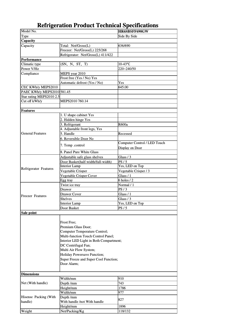 First page image of the manual for HR6SBSFF690GW