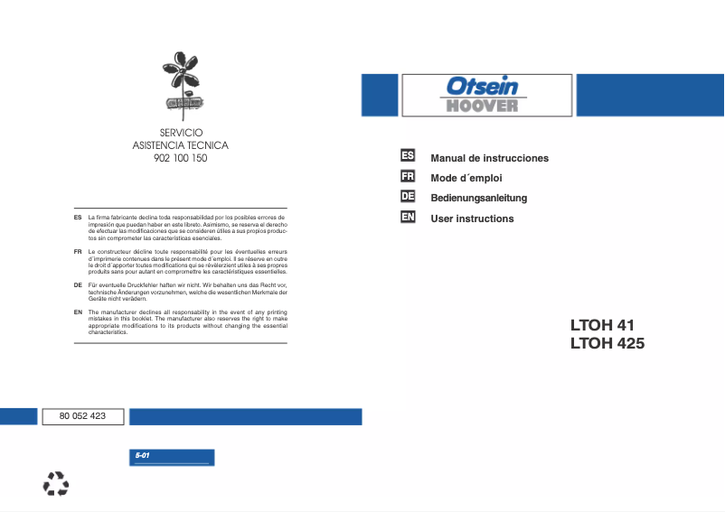 Page 1 of the manual User Manual Otsein-Hoover LTOH 425