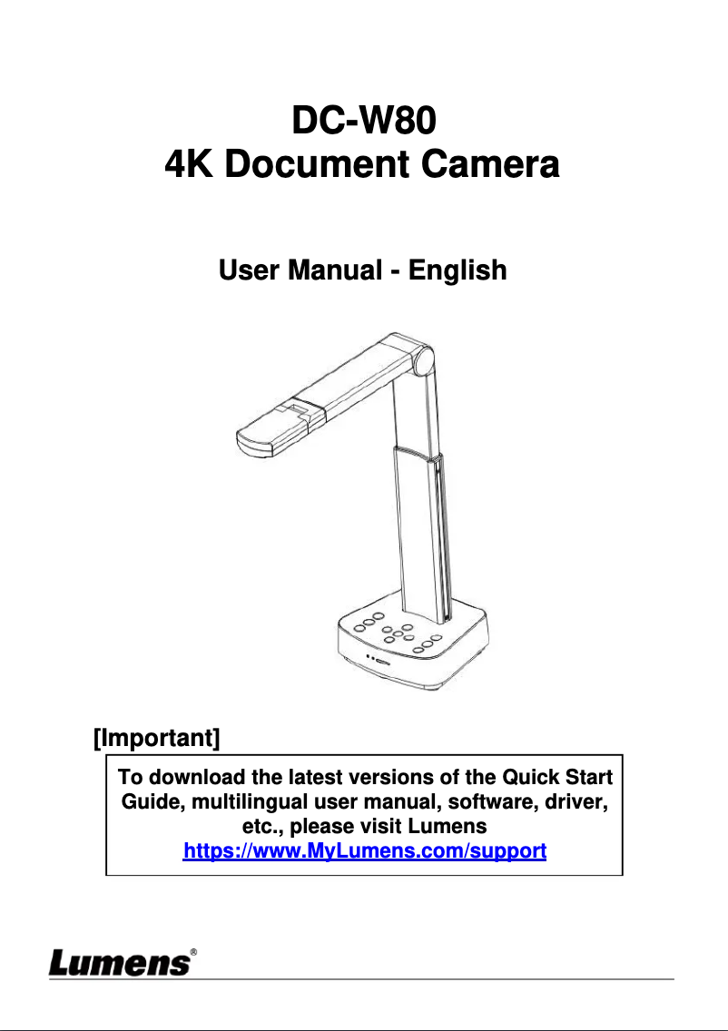 Page 1 of the manual User Manual Lumens DC-W80