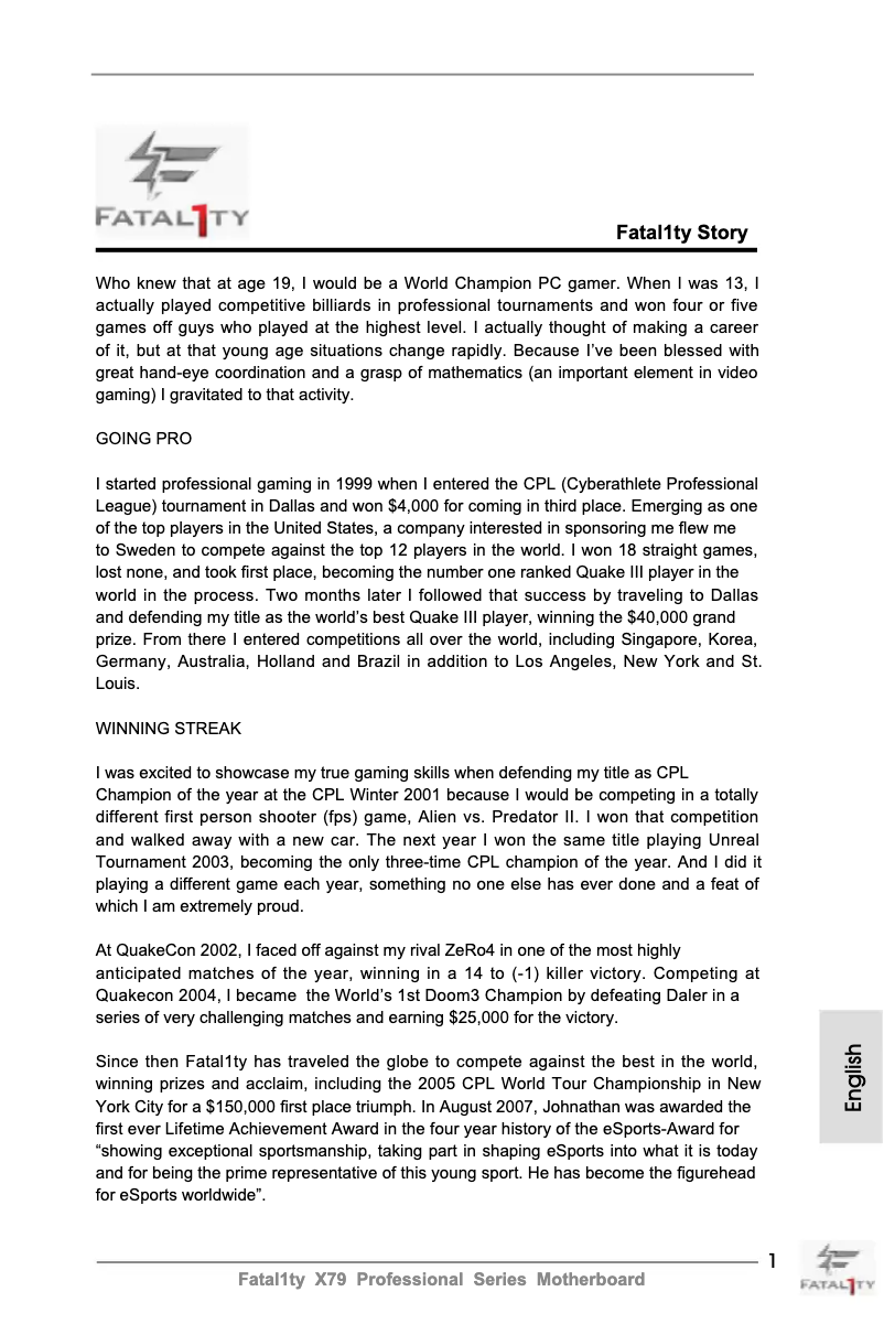 Page 1 of the manual User Manual Asrock Fatal1ty X79 Professional