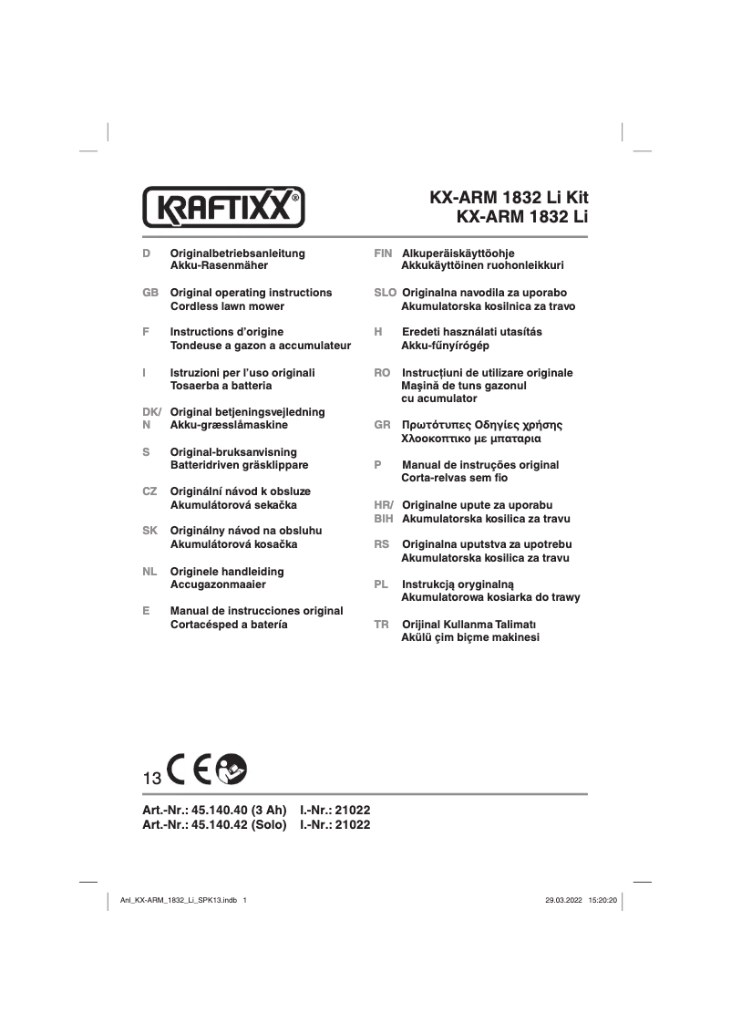 Page 1 of the manual User Manual Kraftixx KX-ARM 1832 Li