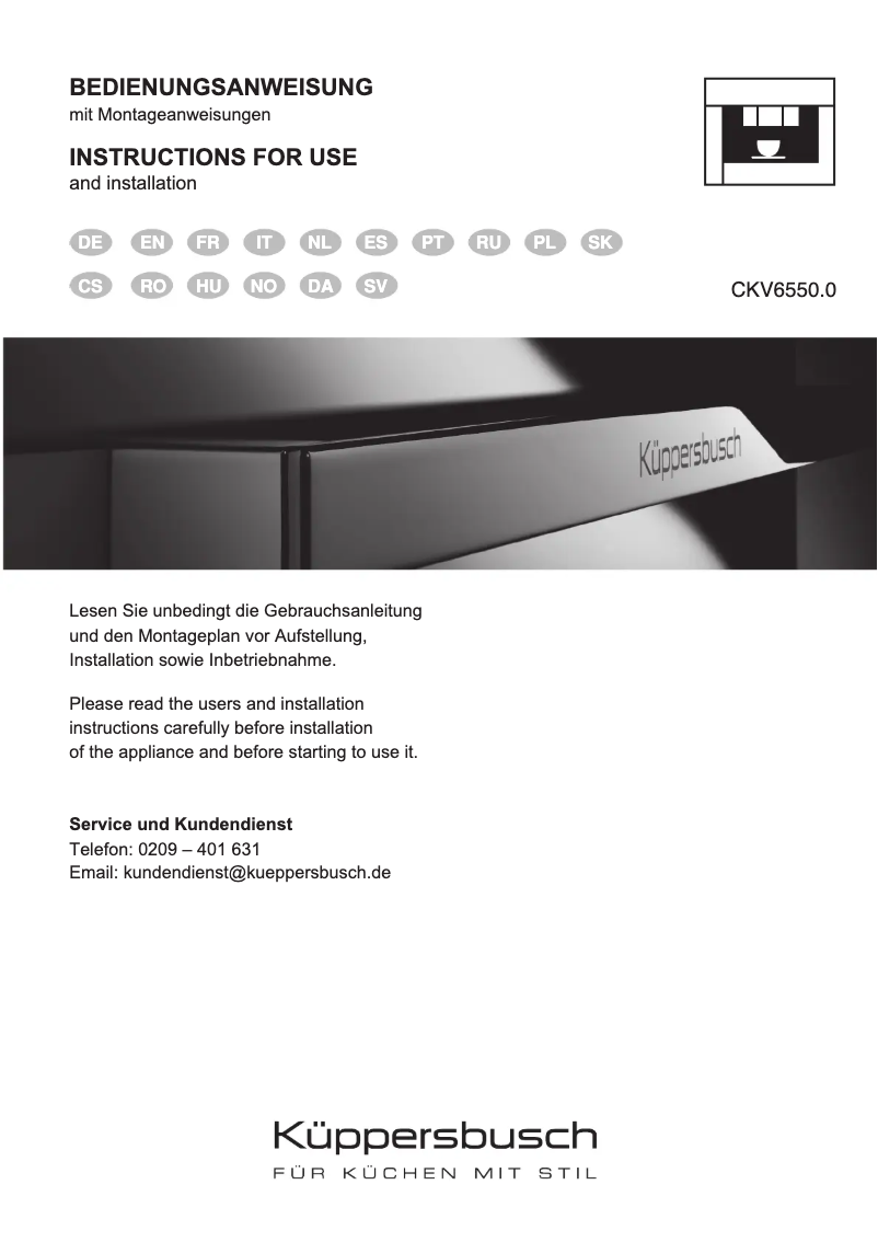 First page image of the manual for CKV6550.0W