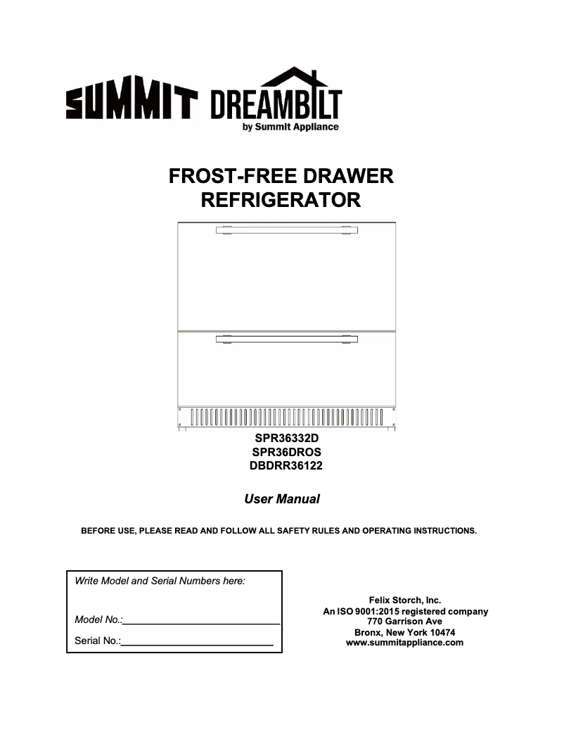 Page 1 of the manual User Manual Summit SPR36332D