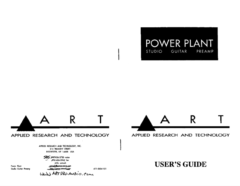 Page 1 of the manual User Manual ART Power Plant
