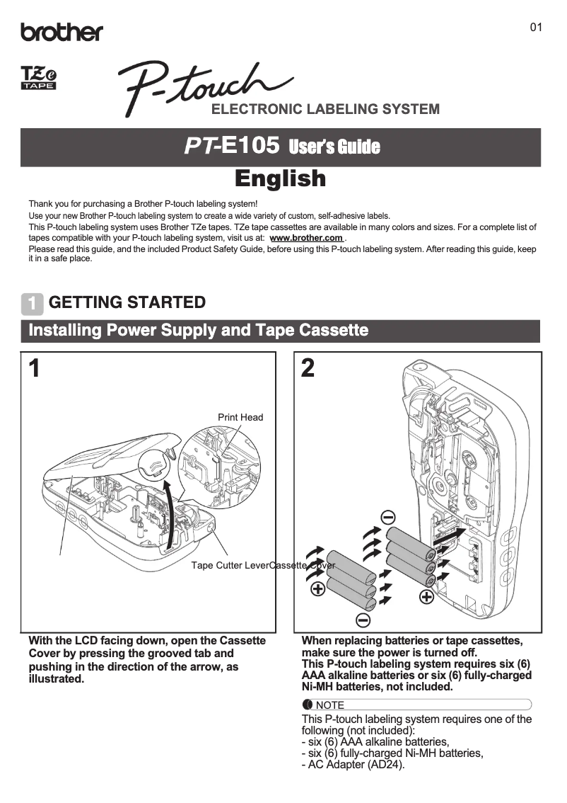 Page 1 of the manual User Manual Brother P-touch Edge PT-E105