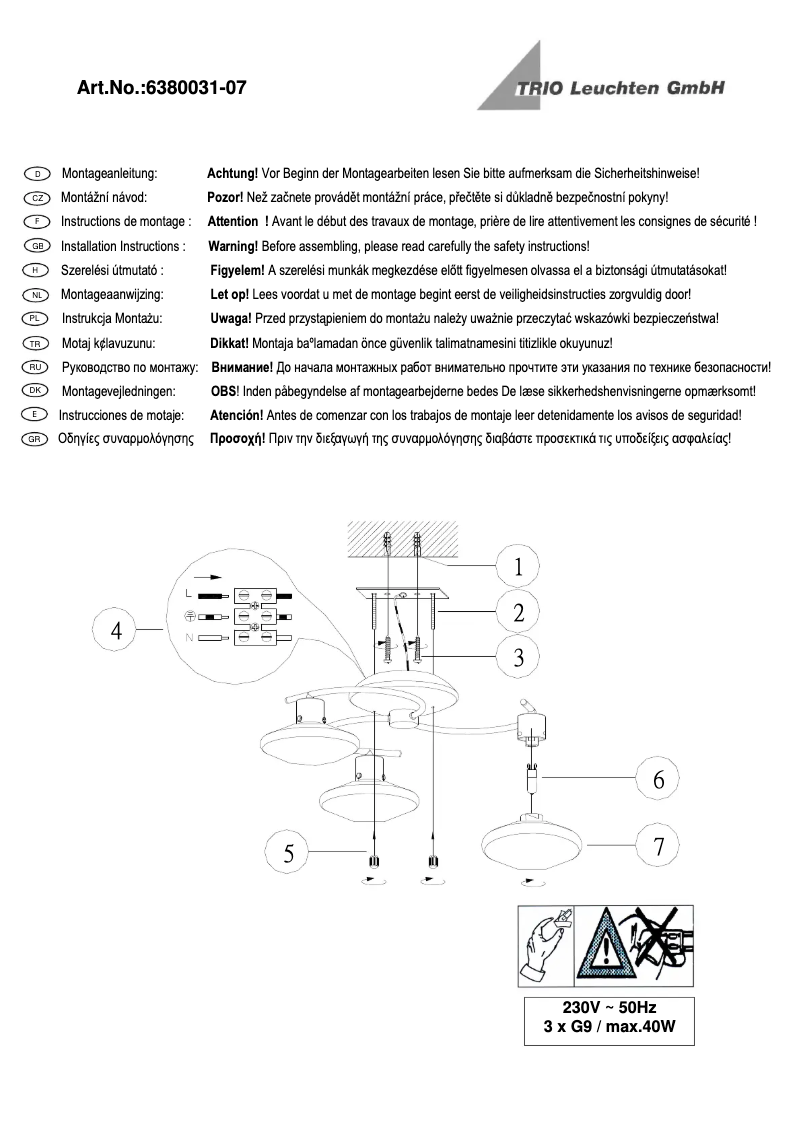 Page 1 of the manual User Manual Trio Lighting Lentin 6380031-24