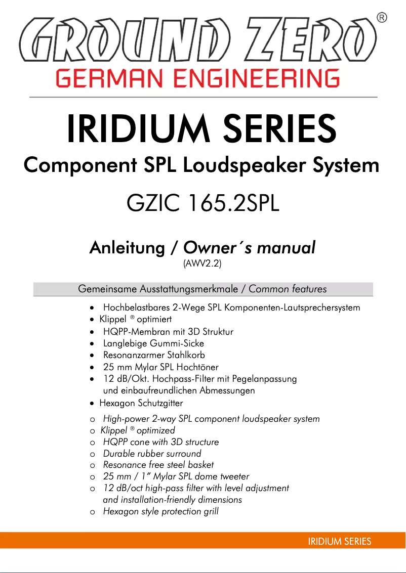 First page image of the manual for GZIC 165.2SPL