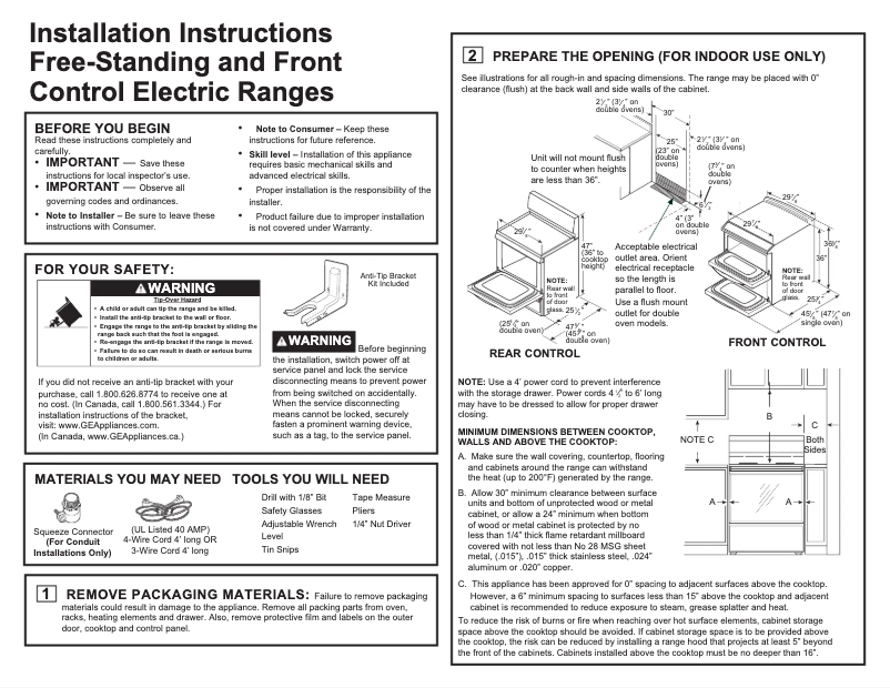 Page 1 of the manual Installation Guide GE JB655DKCC