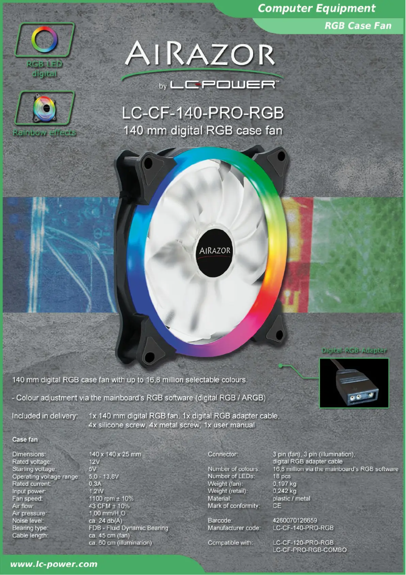 First page image of the manual for LC-CF-140-PRO-RGB