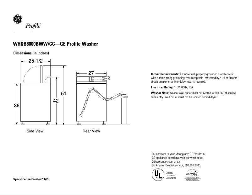 First page image of the manual for Profile WHSB8000BCC
