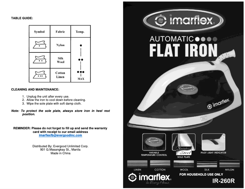 First page image of the manual for IR-260R