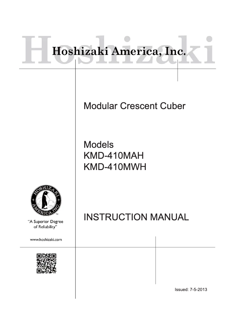 Page 1 of the manual Use and Maintenance Manual Hoshizaki KMD-410MAH