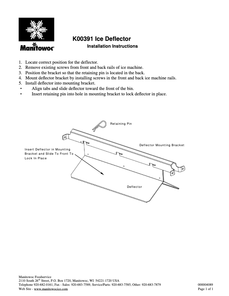Page 1 of the manual Instructions / Assembly Manitowoc QuietQube S-3070C