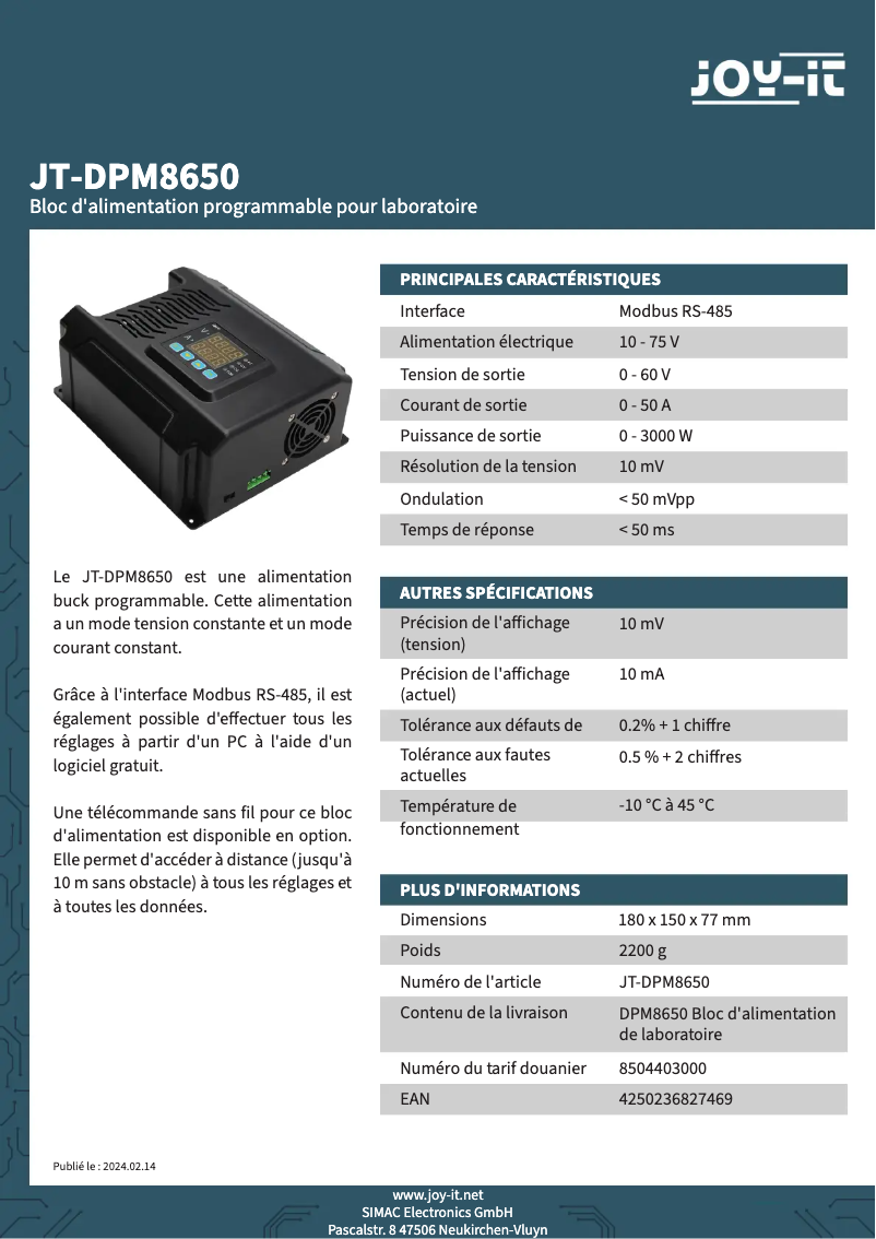 Image de la première page du manuel de l'appareil JT-DPM8650