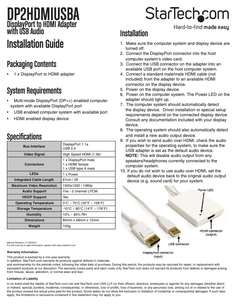 Page 1 of the manual User Manual StarTech.com DisplayPort