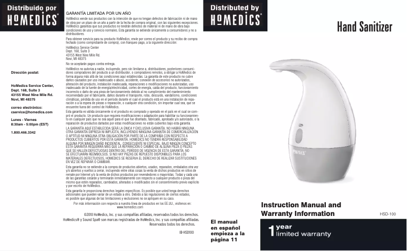 Page 1 of the manual User Manual Homedics HSD-100