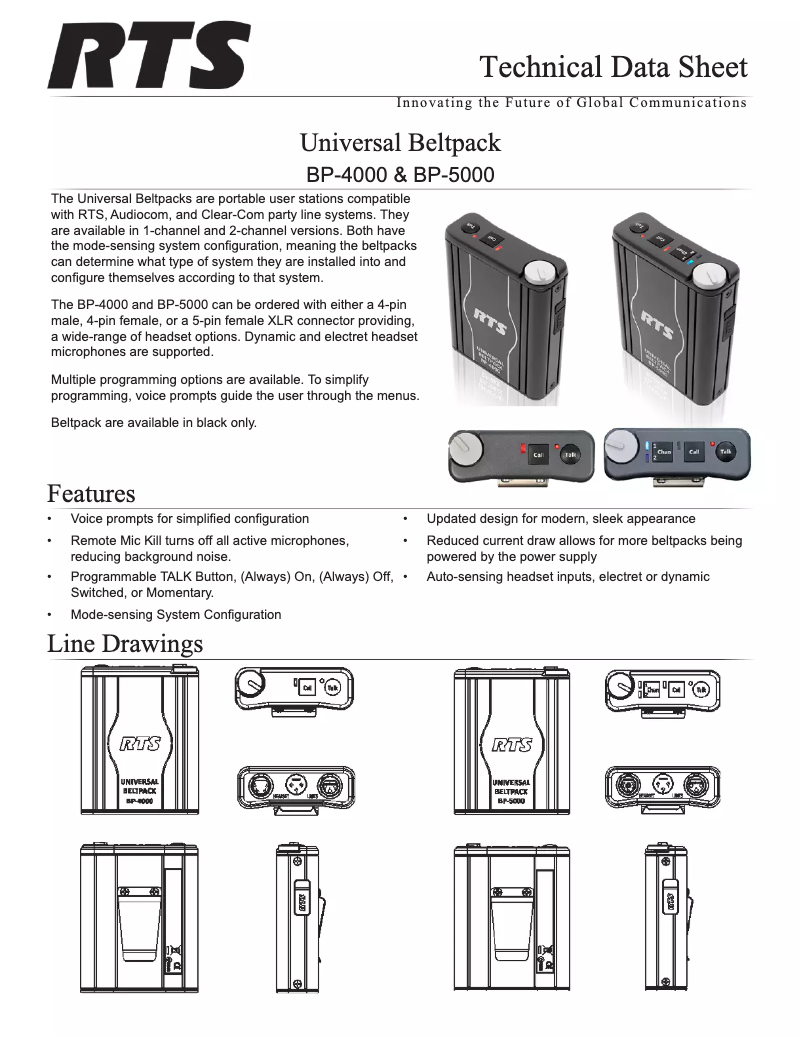 Page 1 of the manual Technical Sheet RTS BP-4000