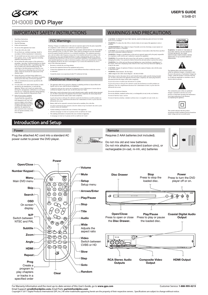 First page image of the manual for DH300B