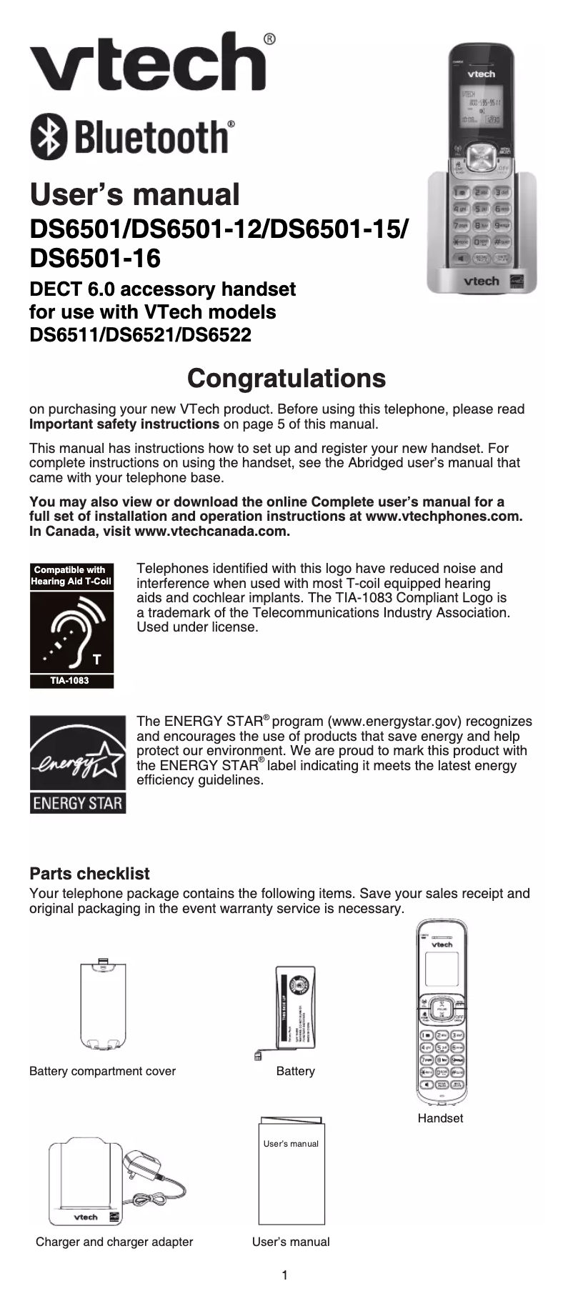 First page image of the manual for DS6501