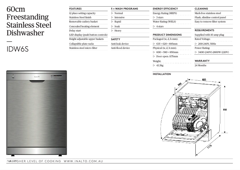 Page 1 of the manual Technical Sheet InAlto IDW6S