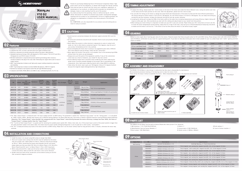 First page image of the manual for XeRun V10 G2-10.5T