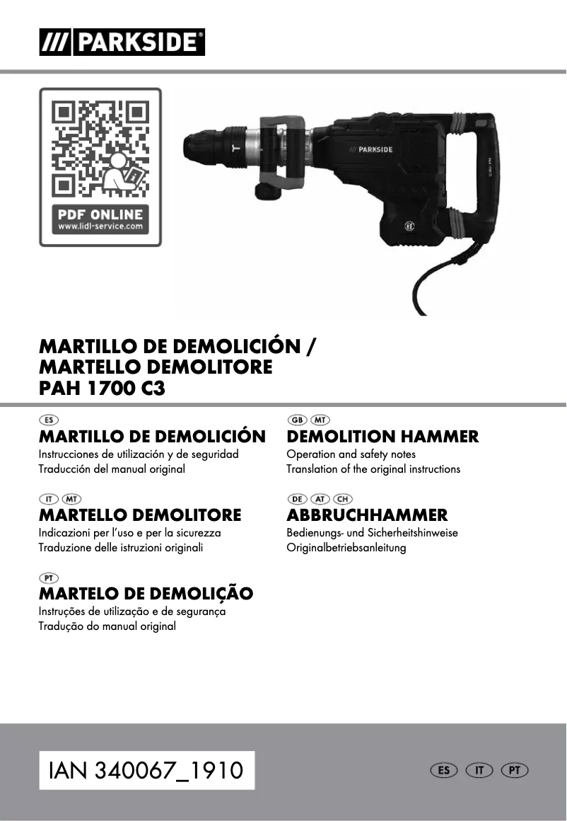 Page 1 of the manual User Manual Parkside PAH 1700 C3