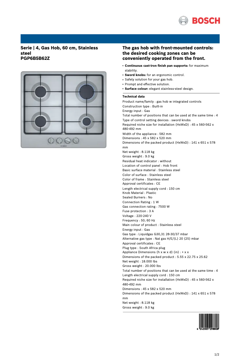 First page image of the manual for PGP6B5B62Z